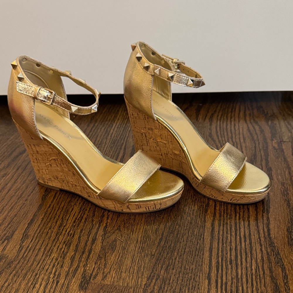 Marc Fisher Gold Wedge Sandals